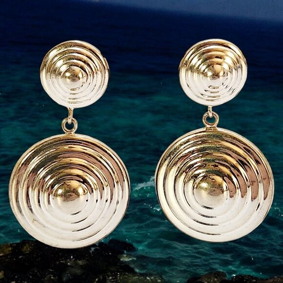 Unbranded Jewelry - Sterling Silver 925 Dangle Earrings Ribbed Double Domed Posts 13.7g 1.8" X 1"